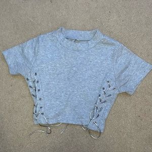 Cropped lace up tee